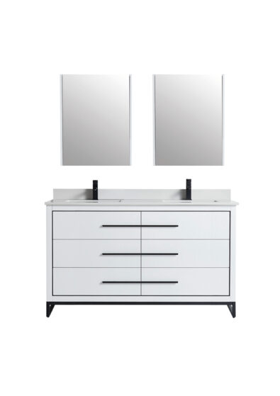 Grey countertop vanity with under-mount sink and tall wall mirror