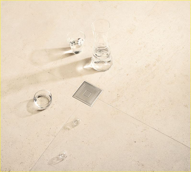 Close-up of polished cream marble floor tiles