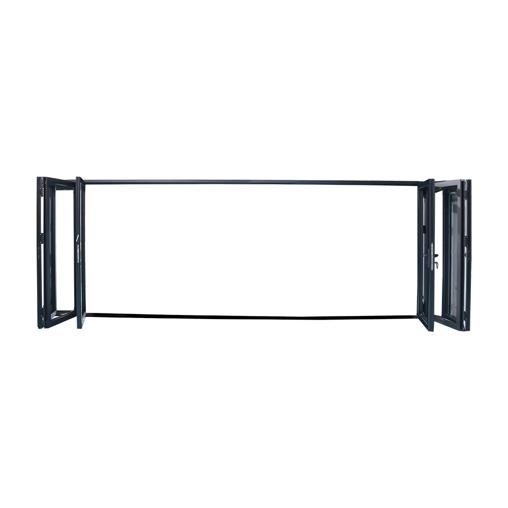 Five-panel slim frame bifold door with clear glazing