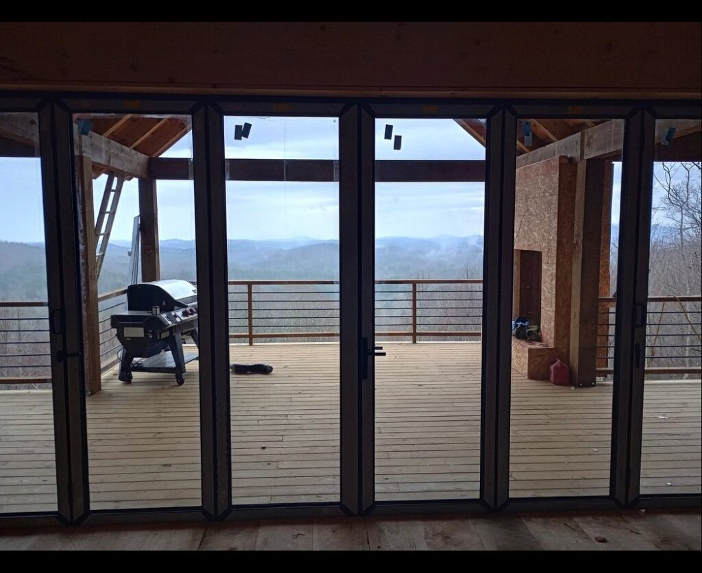 Iron doors in front of Balcony with a view