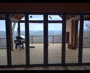 Iron doors in front of Balcony with a view