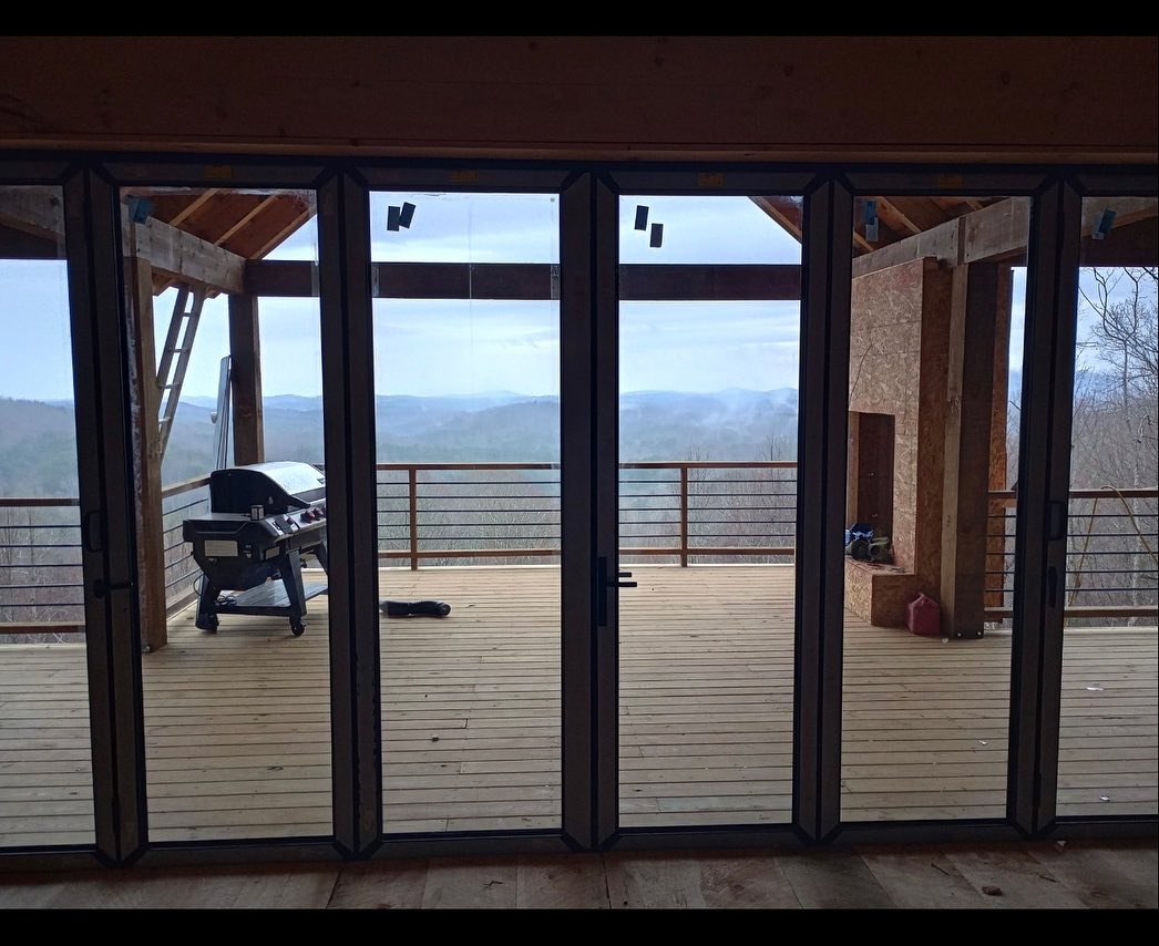 Iron doors in front of Balcony with a view