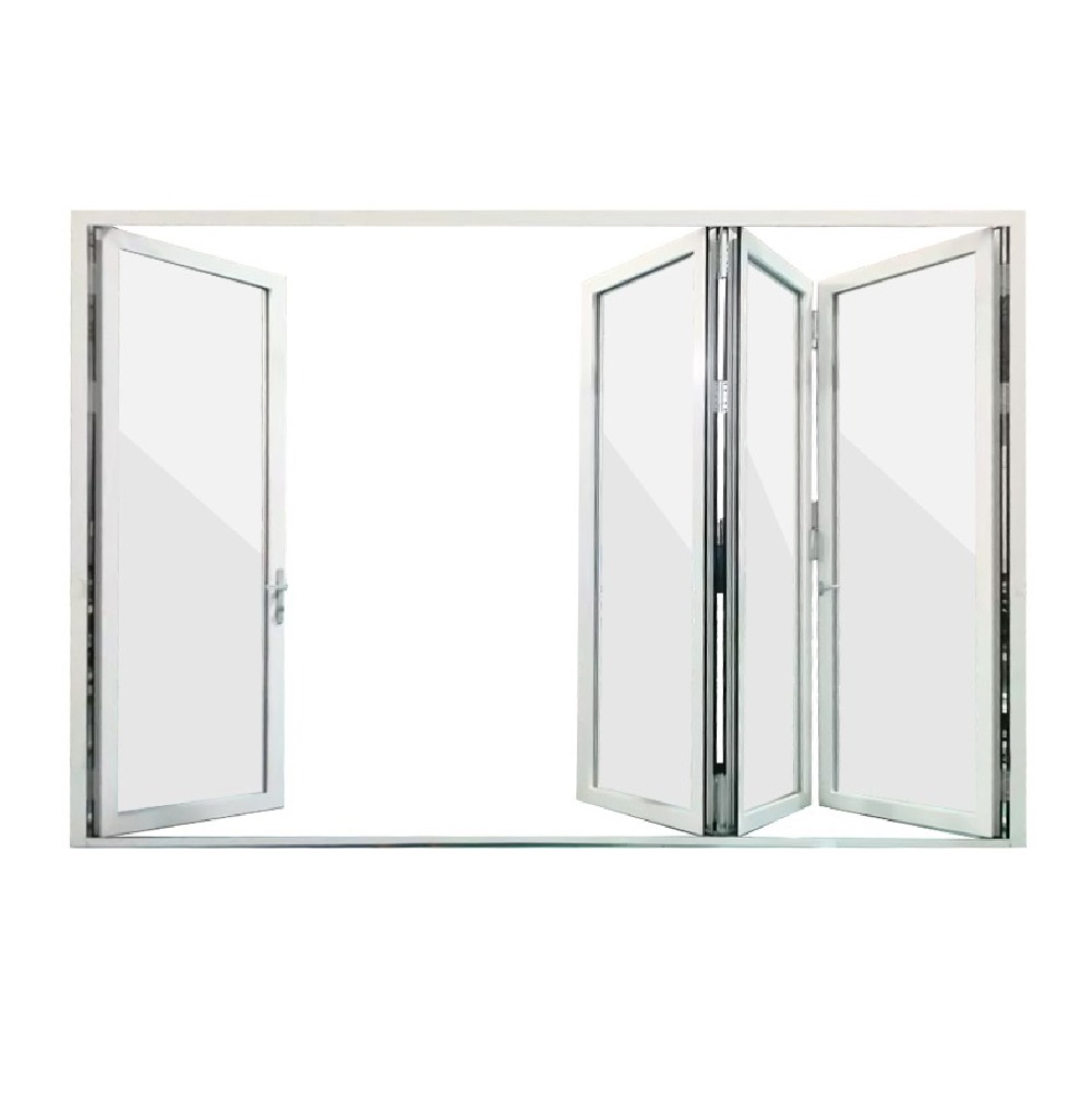 Aluminium bifold glass doors fully opened in a wide wall opening