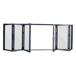 Modern black folding bifold patio door with glass panels