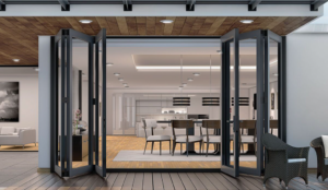 Bifold doors door with black accents.