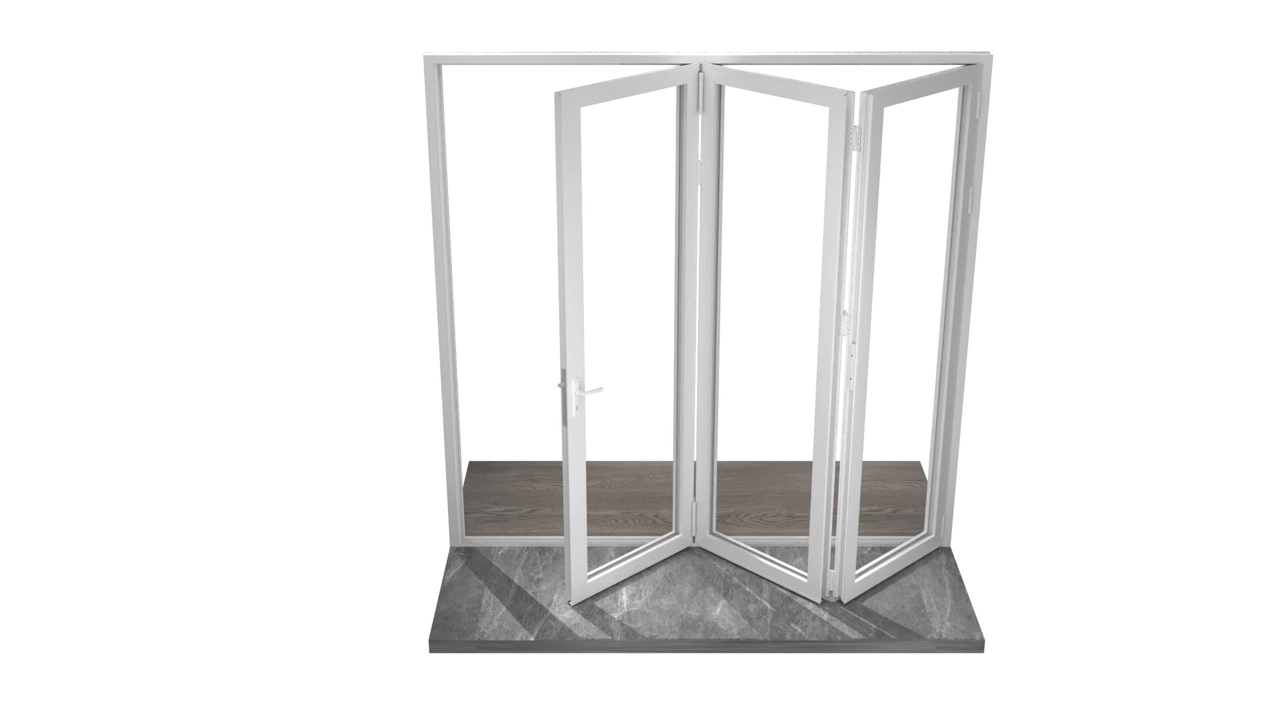 Space‑saving uPVC folding door with glass panels