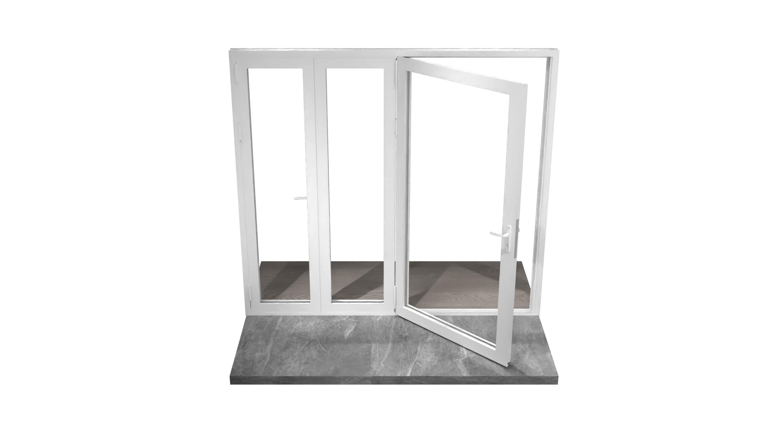 Multi panel white bifold doors, partly open