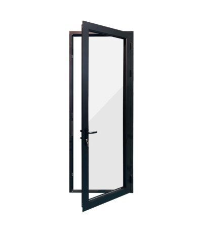 Office cabin swing glass door with black metal frame