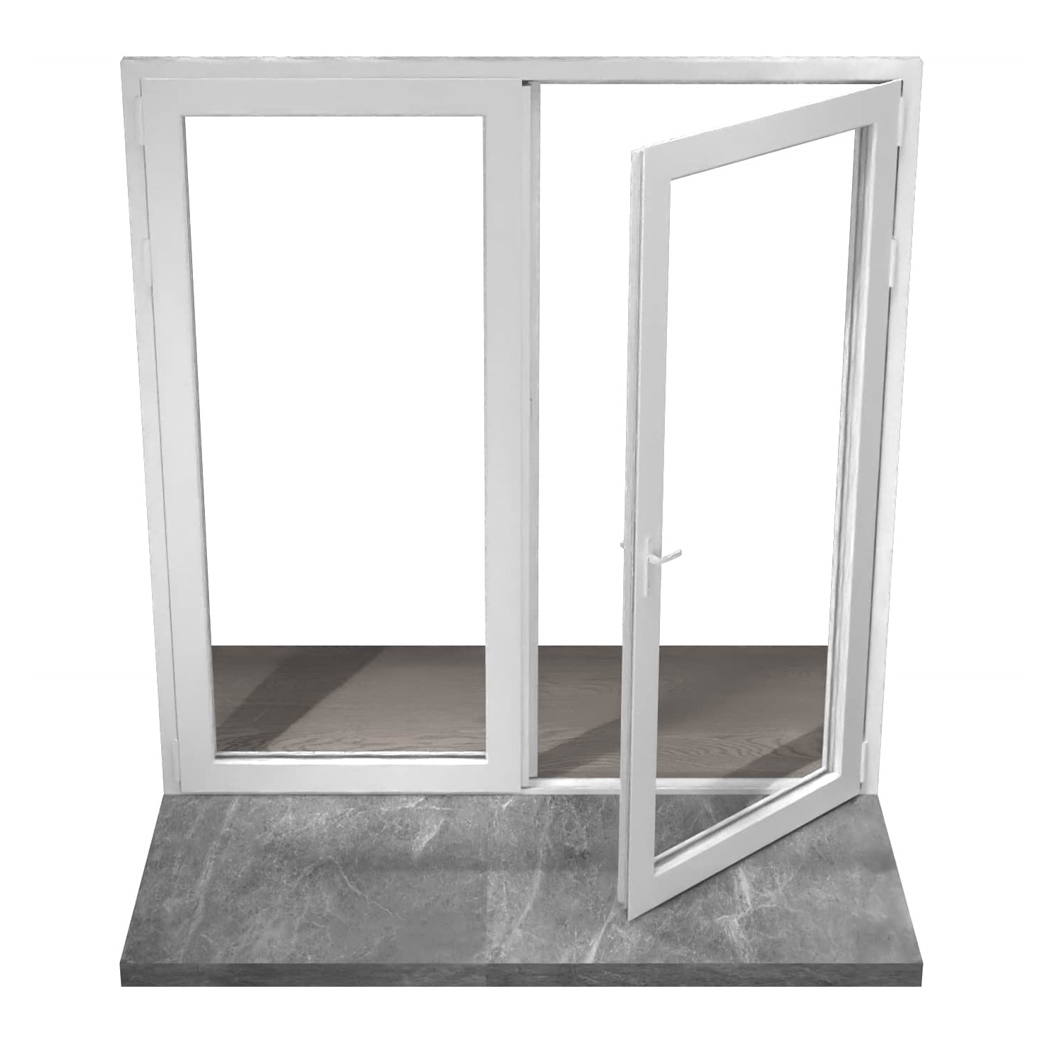 Office partition with open swing glass door