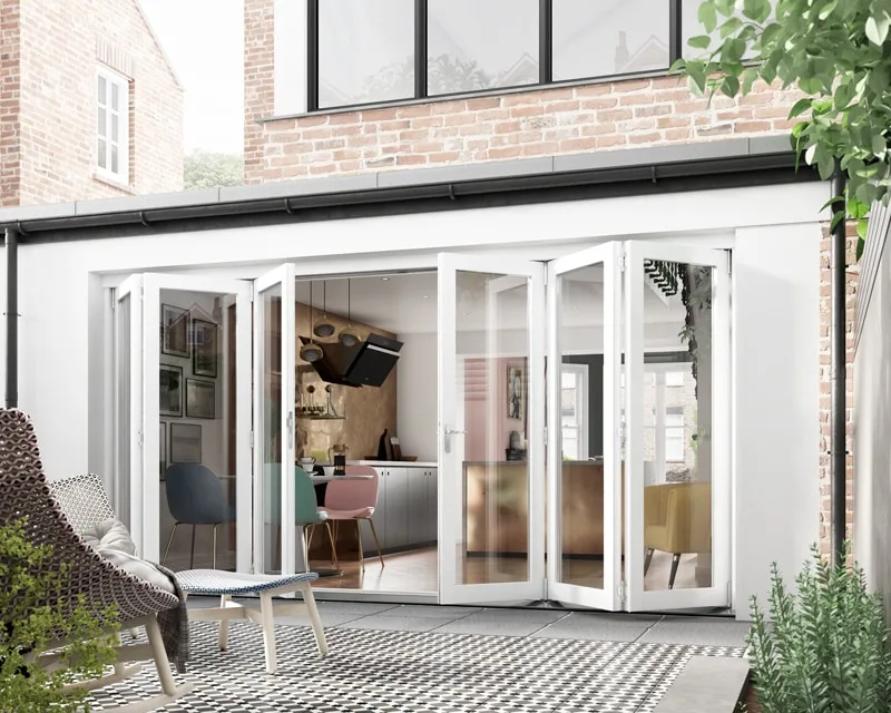 Open bifold doors and minimal lounge