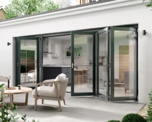 Glass bi-fold doors with garden view