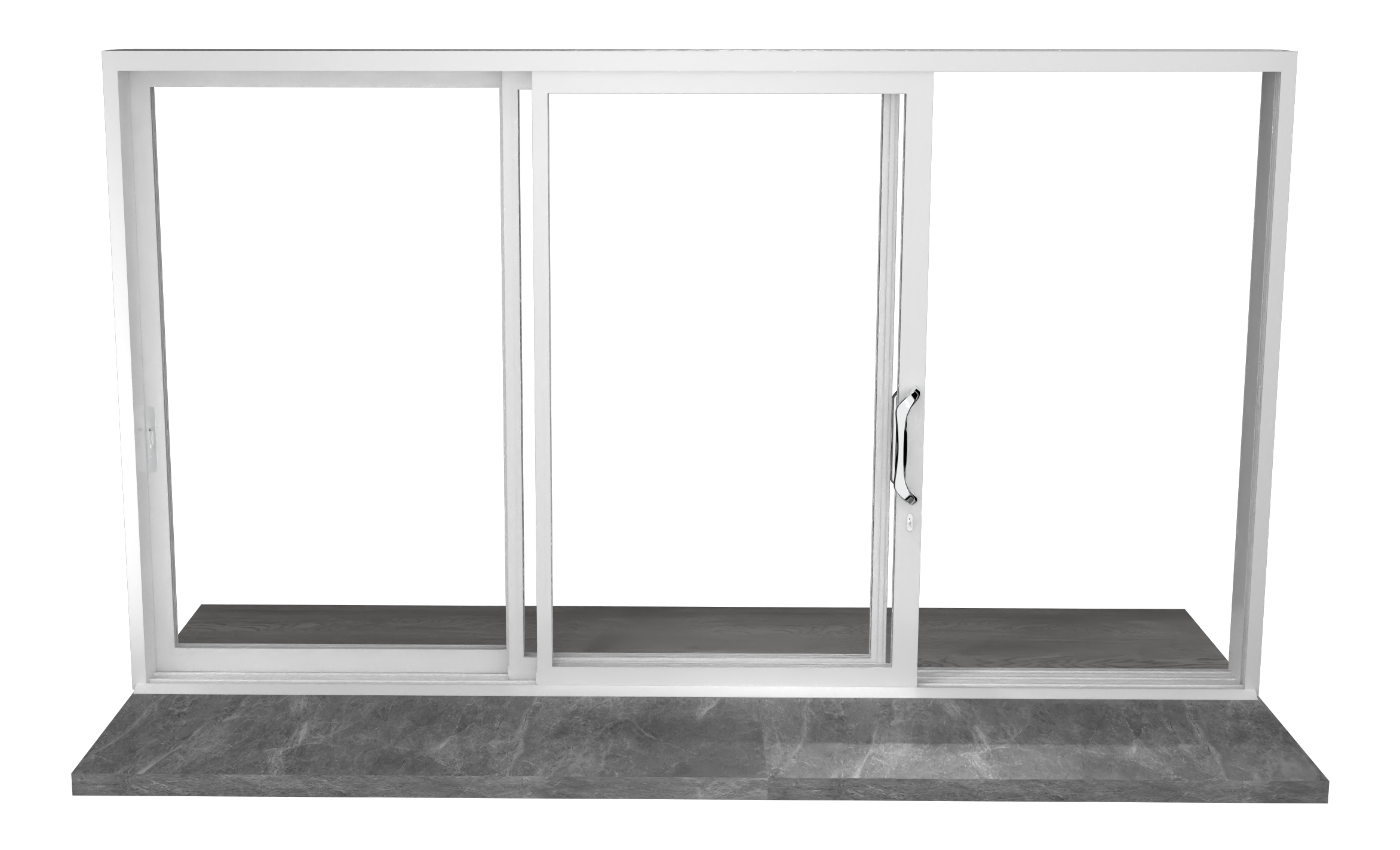 Sliding door on stone threshold