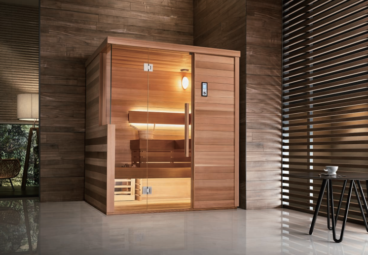Infrared sauna with digital controls and glass door