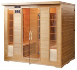 Infrared sauna with wood finish and glass entry